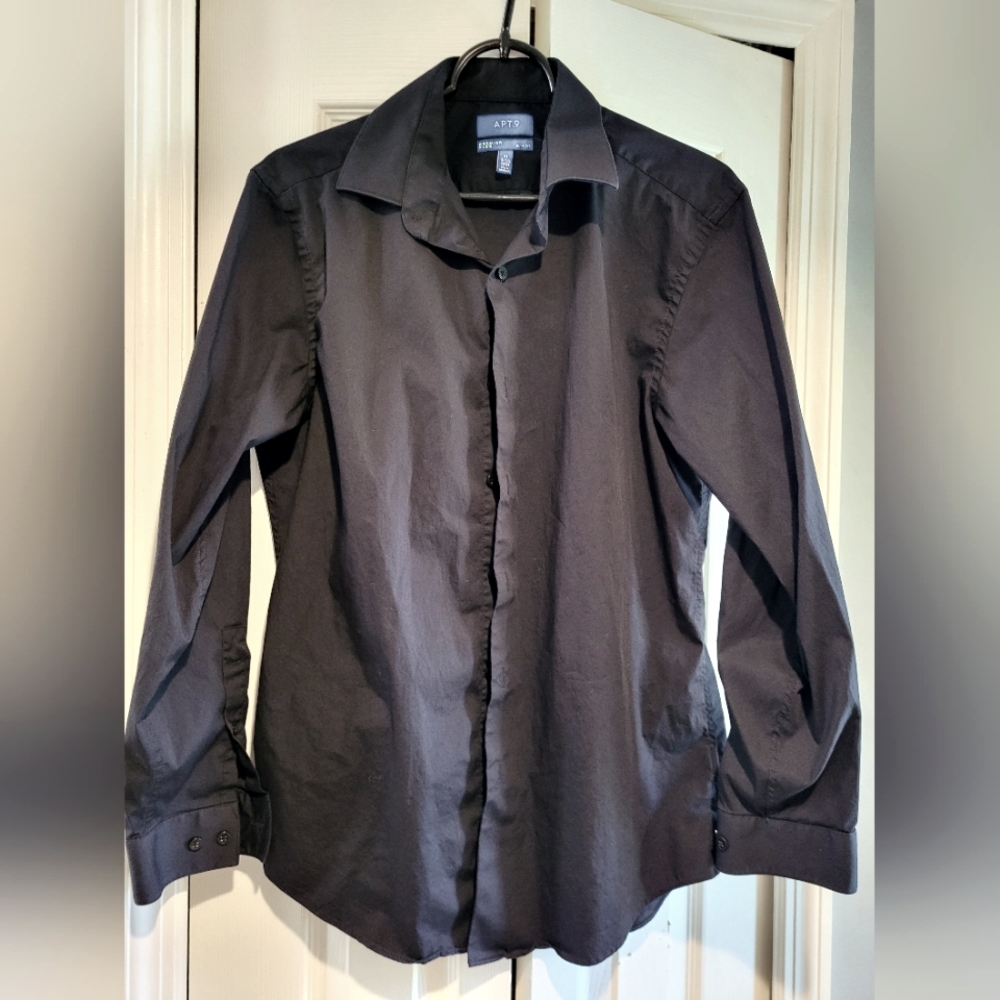 APT 9 premier flex slim fit black button down sz M 15 15 1/2  32\33